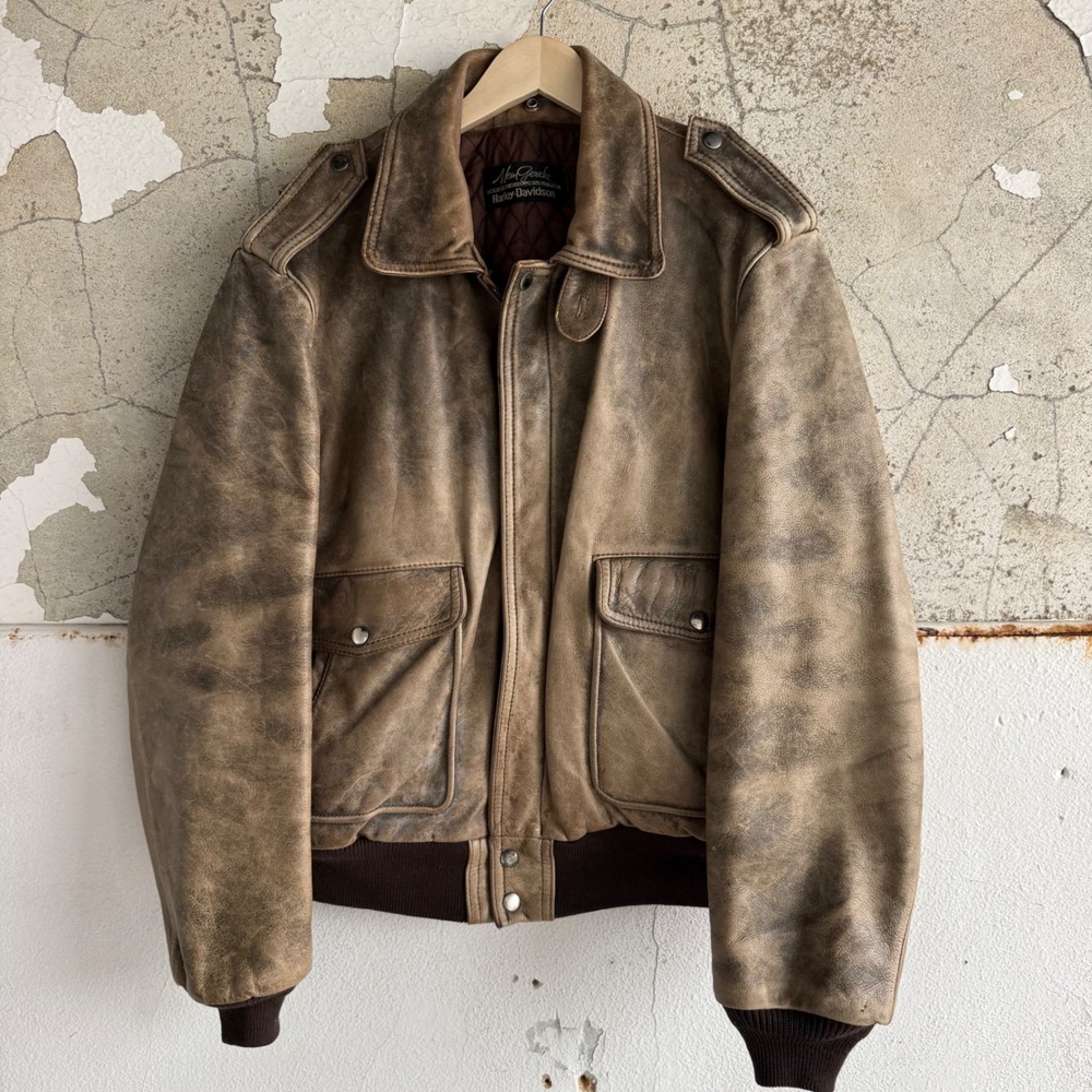 Vintage Harley Davidson Leather Bomber Jacket Hein Gericke Distress Flight Coat
